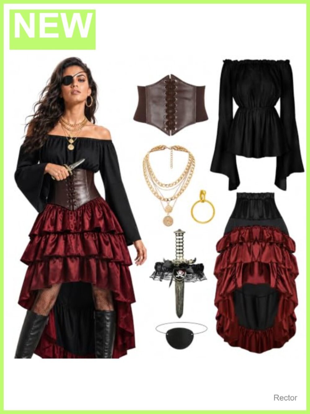 Pirate Costume Women Renaissance Corset Steampunk Skirt Top Accessories